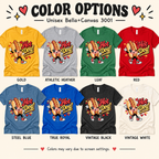 A color chart showing all the color options for Hot Dog! retro food graphic t-shirt.