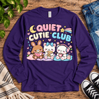 Quiet Cutie Club introvert graphic long sleeve cozy flat lay in deep purple.