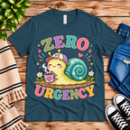Zero Urgency cute animal graphic t-shirt cozy flat lay in deep teal.