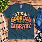 It's A Good Day book lovers graphic t-shirt cozy flat lay in deep teal.