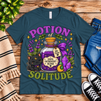 Potion Of Solitude cute celestial graphic t-shirt cozy flat lay in deep teal.