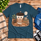 Good Coffee graphic t-shirt cozy flat lay in deep teal.