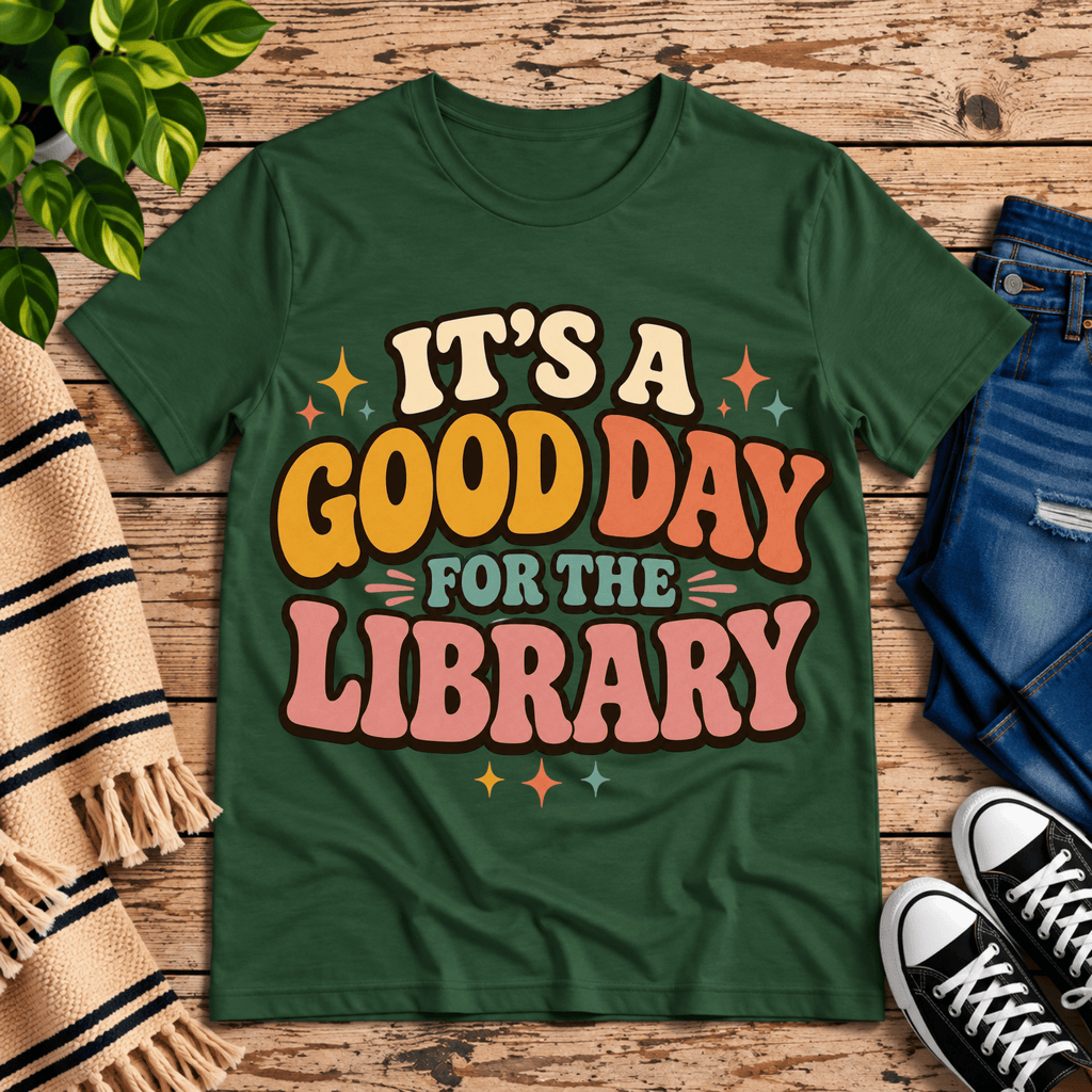 It's A Good Day book lovers graphic t-shirt cozy flat lay in evergreen.