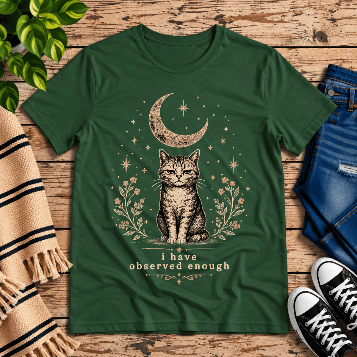 I Have Observed Enough cute animal graphic t-shirt cozy flat lay in evergreen.