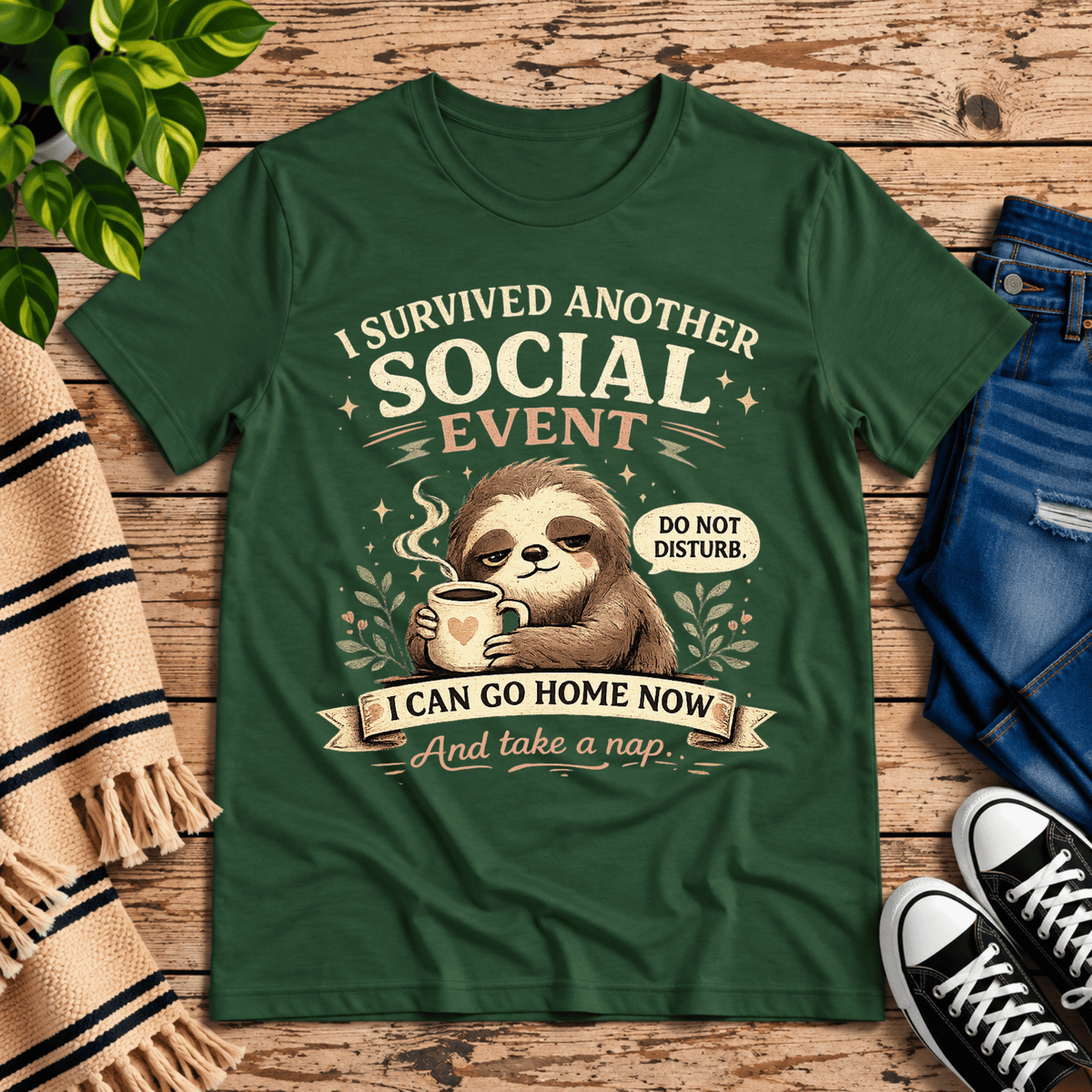 I Survived cute animal graphic t-shirt cozy flat lay in evergreen.