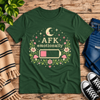 AFK funny introvert graphic t-shirt cozy flat lay in evergreen.