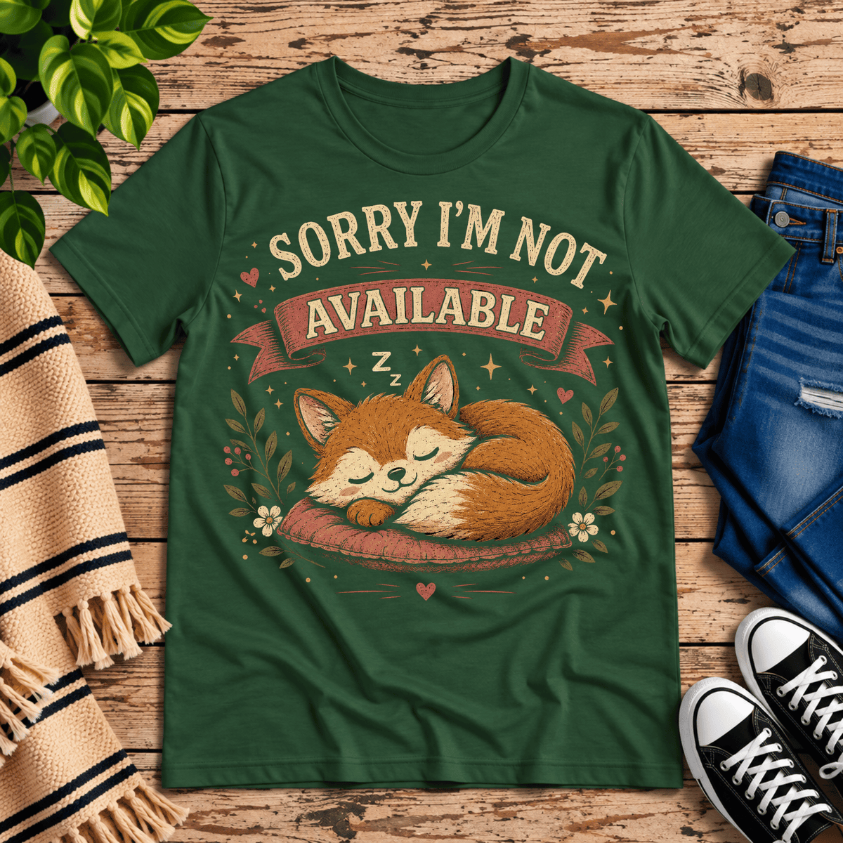Not Available cute animal graphic t-shirt cozy flat lay in evergreen.