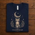 A folded mockup of I have Observed enough cute animal graphic t-shirt in navy.