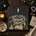A folded mockup of Today's Spell witchy celestial graphic t-shirt in asphalt.
