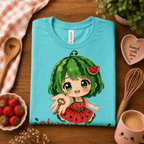 Folded mock up of Always Free graphic t-shirt in aqua.