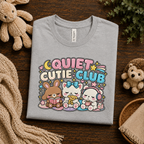 A folded mockup of Quiet Cutie Club cute animal graphic t-shirt in athletic heather.