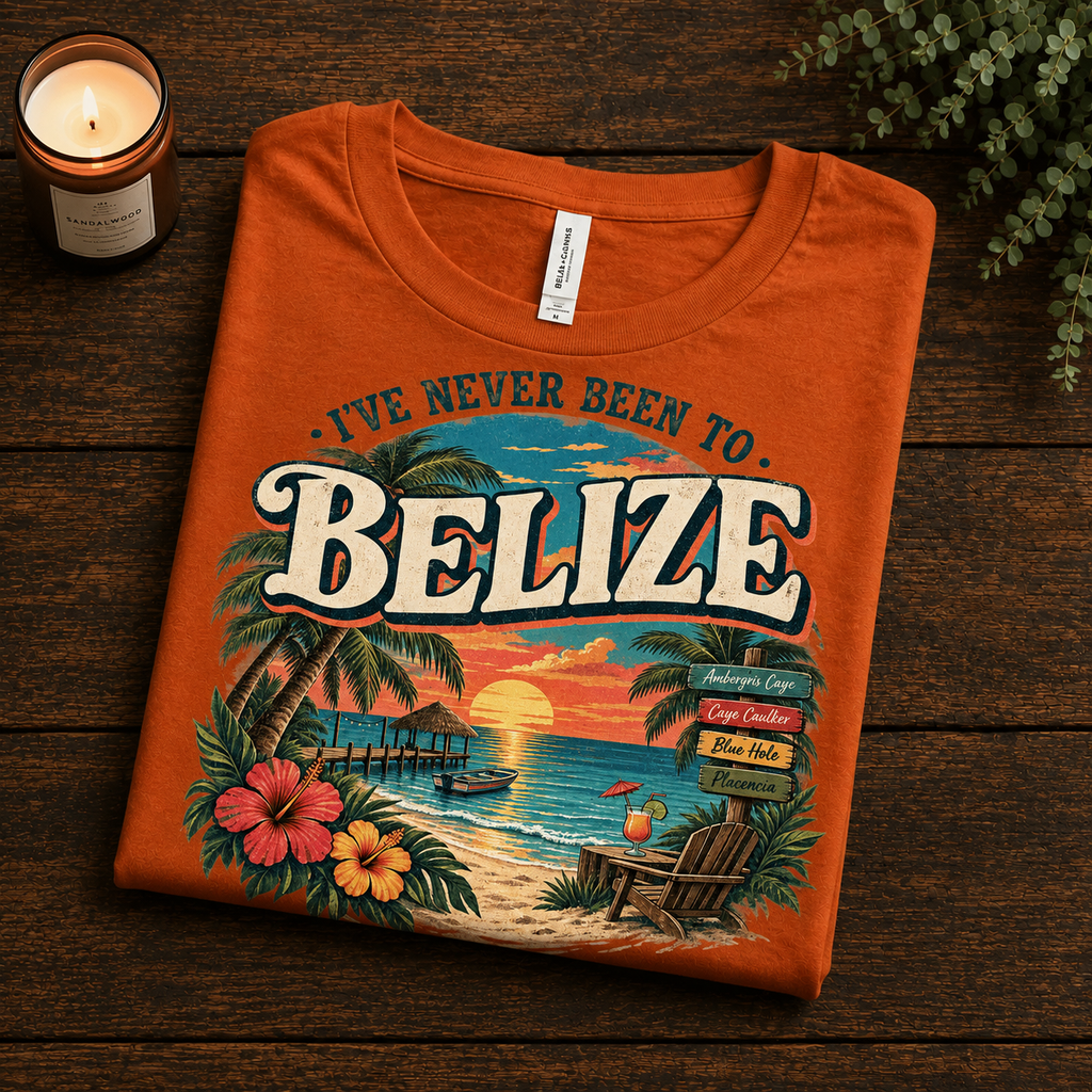 A folded mockup of Belize funny introvert graphic t-shirt in burnt orange.