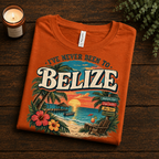 A folded mockup of Belize funny introvert graphic t-shirt in burnt orange.