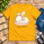 Low Noise Bunny cute animal graphic t-shirt cozy flat lay in gold.