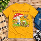 Quiet Company cute cottagecore graphic t-shirt cozy flat lay in gold.