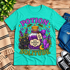Potion Of Solitude cute celestial graphic t-shirt cozy flat lay in heather sea green.