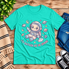 Floating In Space funny introvert graphic t-shirt cozy flat lay in heather sea green.