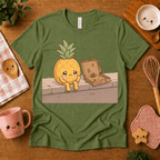 Pineapple Pizza cute food graphic t-shirt cozy flat lay in leaf.
