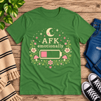 AFK funny introvert graphic t-shirt cozy flat lay in leaf.