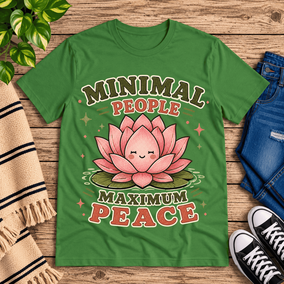 Minimal People cute nature graphic t-shirt cozy flat lay in leaf.
