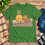 Pineapple Pizza funny food graphic t-shirt cozy flat lay in leaf.