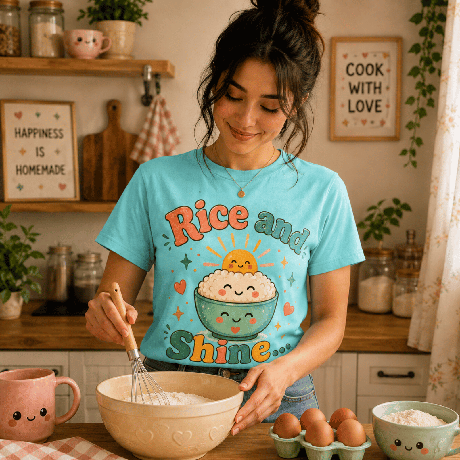 Rice And Shine | Cute Food Graphic T-Shirt