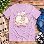 Low Noise Bunny cute animal graphic t-shirt cozy flat lay in lilac.