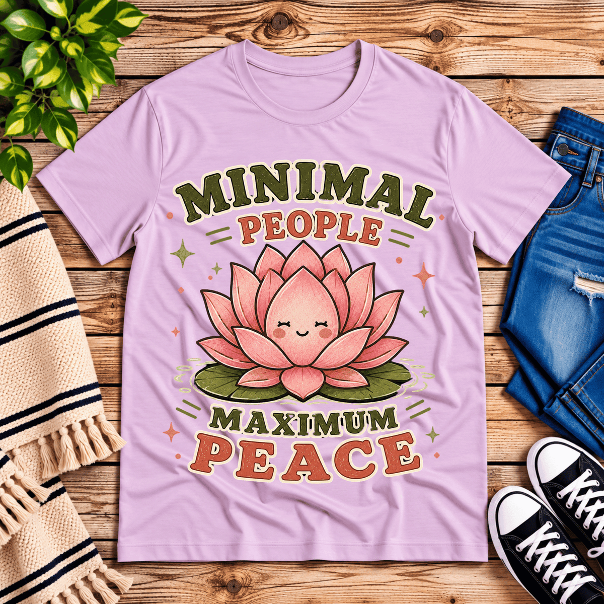 Minimal People cute nature graphic t-shirt cozy flat lay in lilac.