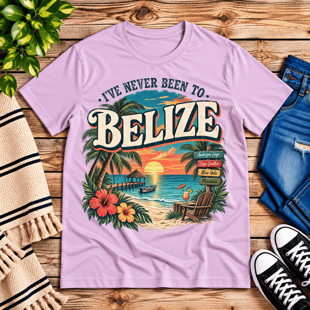 Belize funny introvert graphic t-shirt cozy flat lay in lilac.