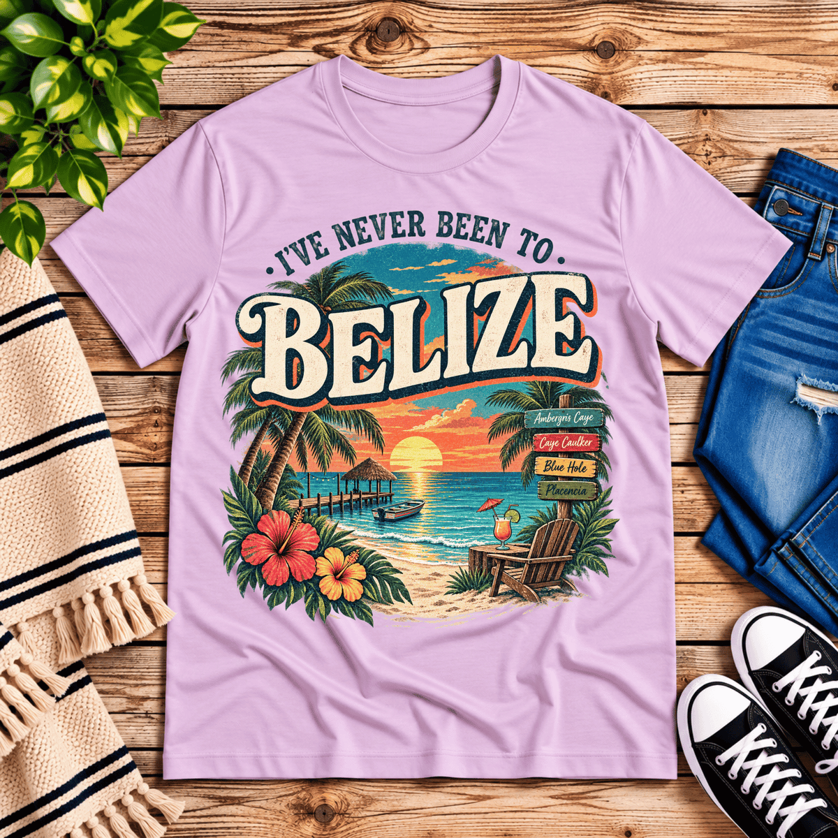 Belize funny introvert graphic t-shirt cozy flat lay in lilac.