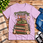Protecting My TBR cute book graphic t-shirt cozy flat lay in lilac.