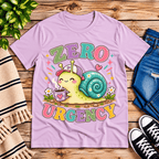 Zero Urgency cute animal graphic t-shirt cozy flat lay in lilac.