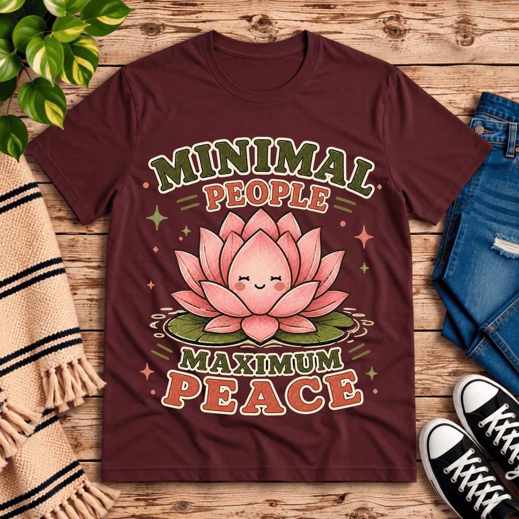 Minimal People cute nature graphic t-shirt cozy flat lay in maroon.