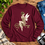 Fairy Key cute pinup graphic long sleeve t-shirt cozy flat lay in maroon.