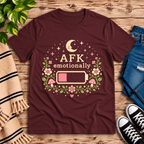 AFK funny introvert graphic t-shirt cozy flat lay in maroon.