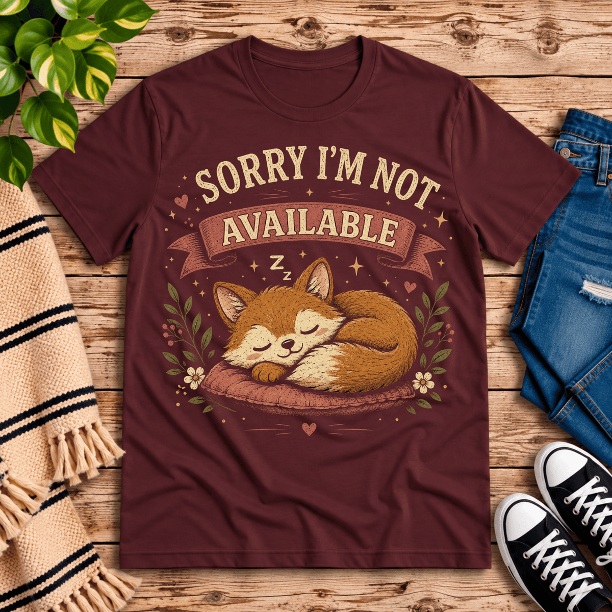 Not Available cute animal graphic t-shirt cozy flat lay in maroon.