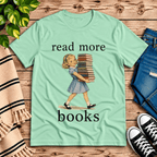Read More vintage book graphic t-shirt cozy flat lay in mint.