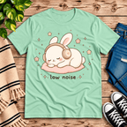 Low Noise Bunny cute animal graphic t-shirt cozy flat lay in mint.