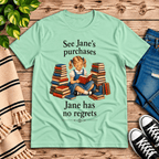 See Jane's Purchases vintage book graphic t-shirt cozy flat lay in mint.