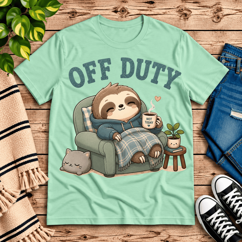 Off Duty cute animal graphic t-shirt cozy flat lay in mint.