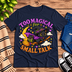 Too Magical cute celestial graphic t-shirt cozy flat lay in navy.