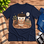 Good Coffee graphic t-shirt cozy flat lay in navy.