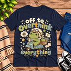 Overthink Frog cute animal graphic t-shirt cozy flat lay in navy.