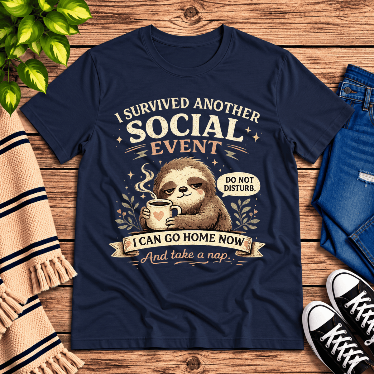 I Survived cute animal graphic t-shirt cozy flat lay in navy.