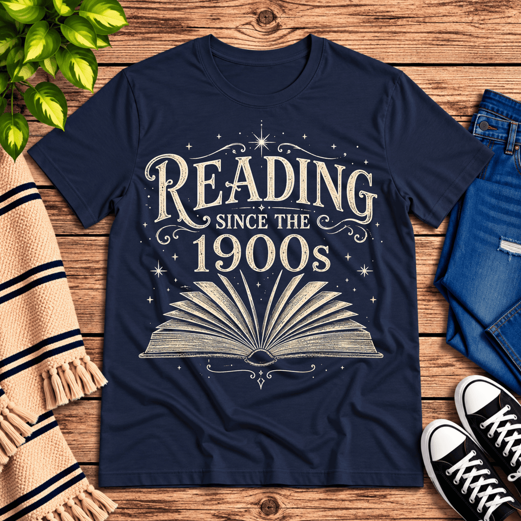 See Jane Read vintage book graphic t-shirt cozy flat lay in navy.