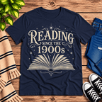 See Jane Read vintage book graphic t-shirt cozy flat lay in navy.