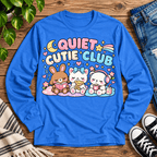 Quiet Cutie Club introvert graphic long sleeve cozy flat lay in retro heather royal.