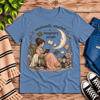 Imaginary People cute book graphic t-shirt cozy flat lay in steel blue.