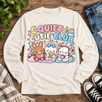 Quiet Cutie Club introvert graphic long sleeve cozy flat lay in sweet cream heather.