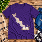 Rainbow Book whimsical book graphic t-shirt cozy flat lay in team purple.